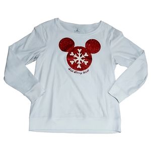 Disney Parks Holiday Mickey Mouse Snowflake Icon Glitter Long-Sleeve Top size L